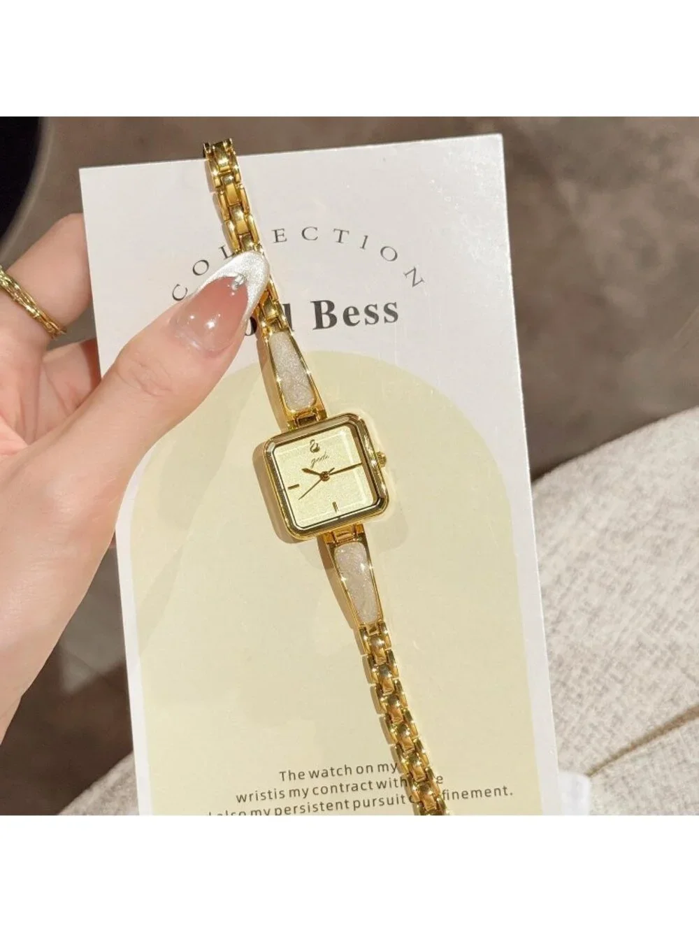 Women's Gold Small Minimalist Square Bracelet Classic Elegant Quartz Wrist Watch